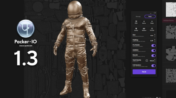 免費 UV 管理工具 Packer-IO 1.3 登場，新增 Blender 外掛 UnwrellaConnect，可一鍵最佳化 UV 貼圖