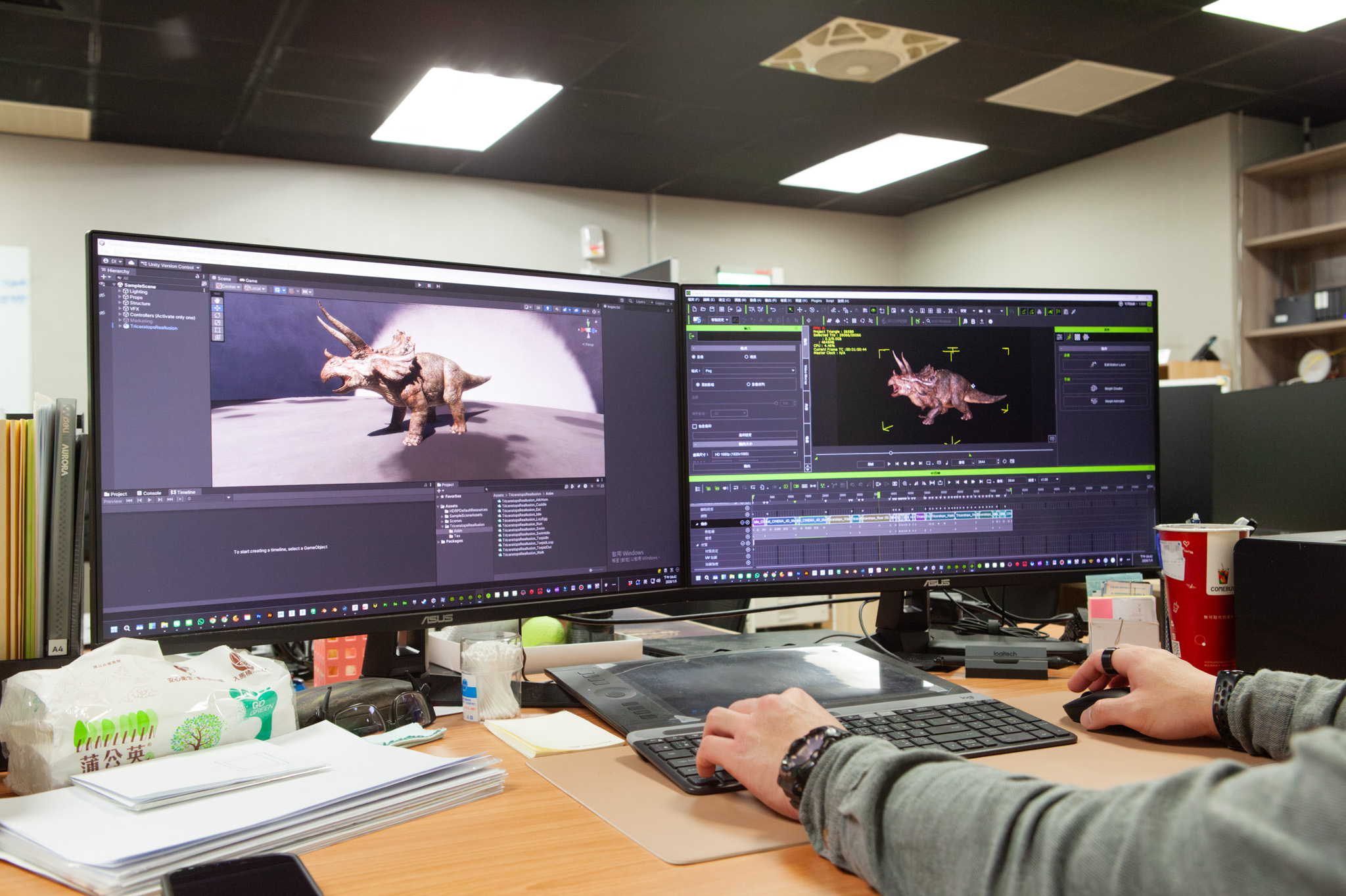 圖說：iClone 可以很好地將模型輸出到對應的軟體，包含 Unity、Unreal Engine 等，也能夠選擇針對綁好骨架、不含動作的模型，或是只有動畫表演的檔案進行輸出。好處是未來若需要更新時，可以將恐龍模型與動畫的更新做區隔，讓流程更加順暢。